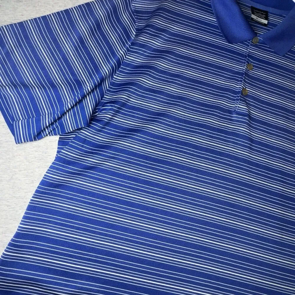 Nike Golf Dri-FIT Mens Polo Shirt XXL Blue/White Striped Short Sleeve Polyester